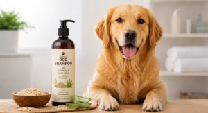 Gentle dog shampoo with oatmeal and aloe vera for healthy dog skin and coat